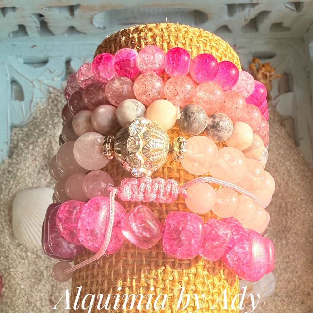 CURATED Pink QUARTZ Layered Beaded Bracelet Stack